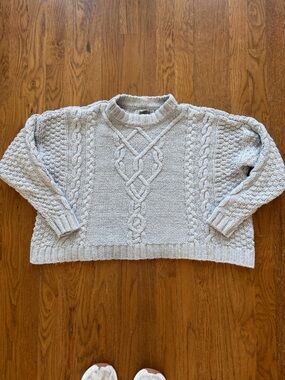 Women's Light Grey Cable Knit Sweater